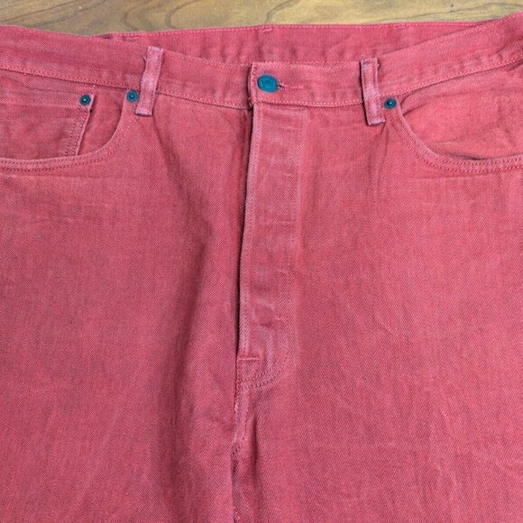 Levi's 501 XX Red Jeans - Black Button Fly Mens Size 38x30 Crease Lines Straight - Picture 3 of 13